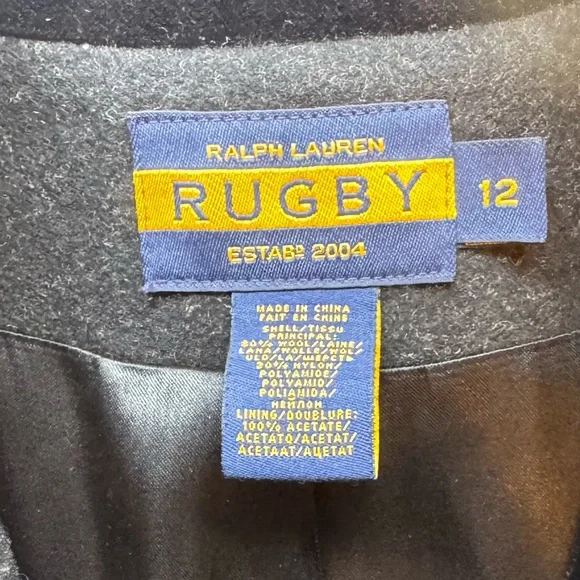 STUNNING vintage Ralph Lauren Rugby Black Long Single-Breasted Tailored Coat - Picture 11 of 16